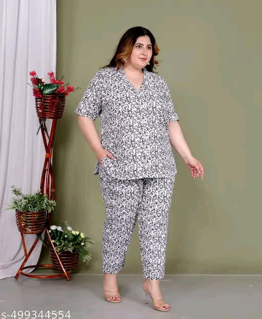 Cotton Plus Size cord set top with matching bottom