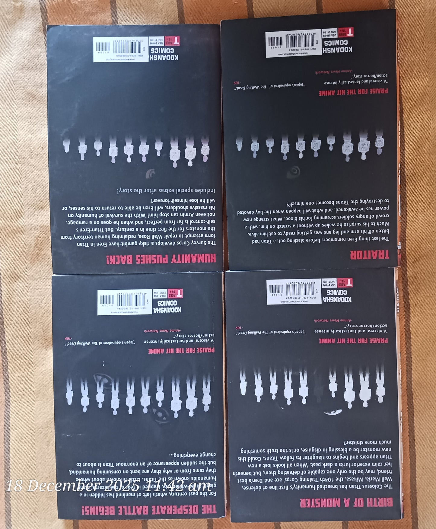 (Like new) Combo of 10 Manga Book Demon Slayer (1-6) and Attack on Titan (1-4)