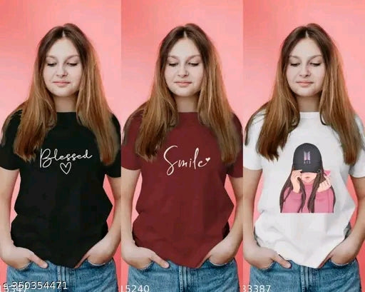 Combo of 3 pure cotton Tshirts for girls and womans