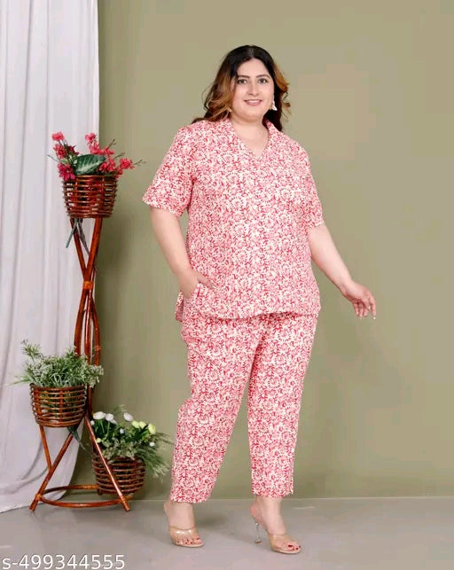 Cotton Plus Size cord set top with matching bottom