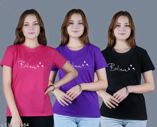 Combo of 3 Cotton Woman's short sleeves tshirts