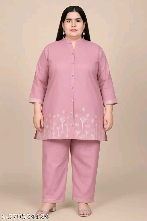 Plus size cotton silk co-ord set ( kurti with bottomwear)