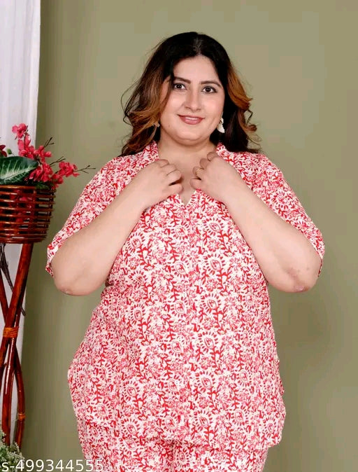 Cotton Plus Size cord set top with matching bottom