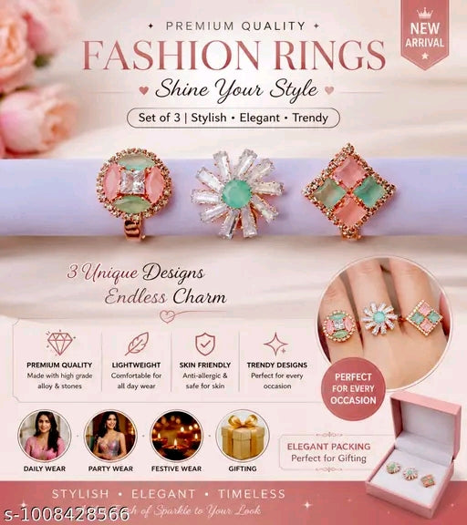 Combo Of 3 Fashion Rings | Party Wear | Elegant Shimmering Designs
