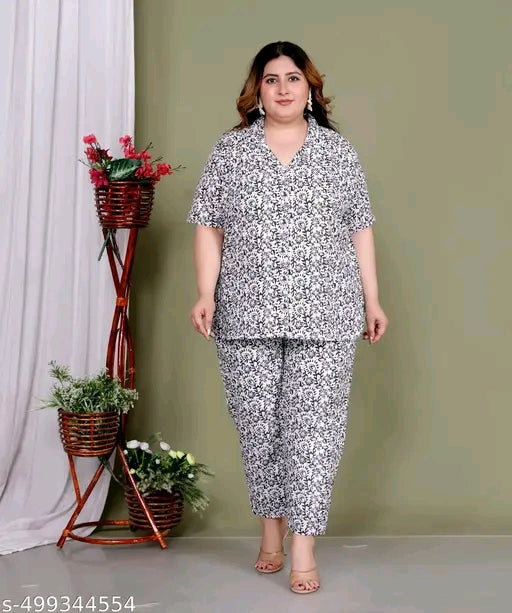 Cotton Plus Size cord set top with matching bottom