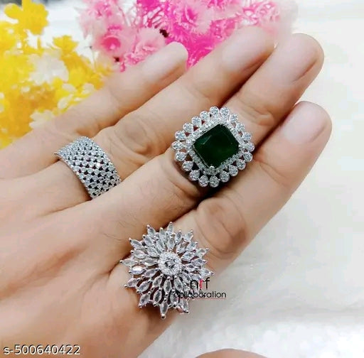 Combo Set of 3 Elegant finger rings | Rings | American Diamonds | Buy 1 Get 2 Free Offer