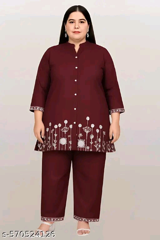 Plus size cotton silk co-ord set ( kurti with bottomwear)