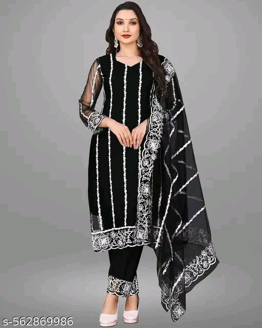 #001 Net Kurti with dupatta and bottomwear