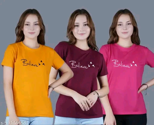 #0001 Combo of 3 Cotton Woman's short sleeves tshirts