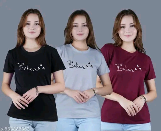 Combo of 3 Cotton Woman's short sleeves tshirts