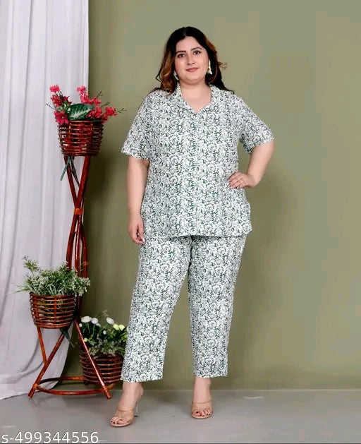 Cotton Plus Size cord set top with matching bottom