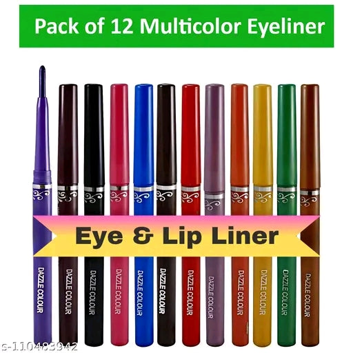 #0001 Combo set of 12 Multicolor Premium Eyeliners and Lipliner Pencils