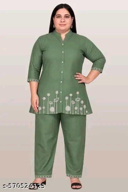 Plus size cotton silk co-ord set ( kurti with bottomwear)