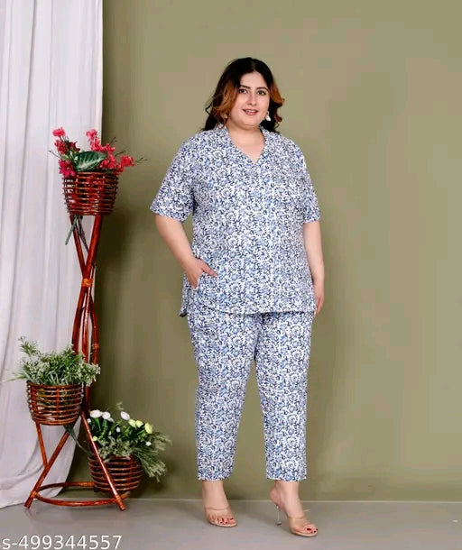 Cotton Plus Size cord set top with matching bottom