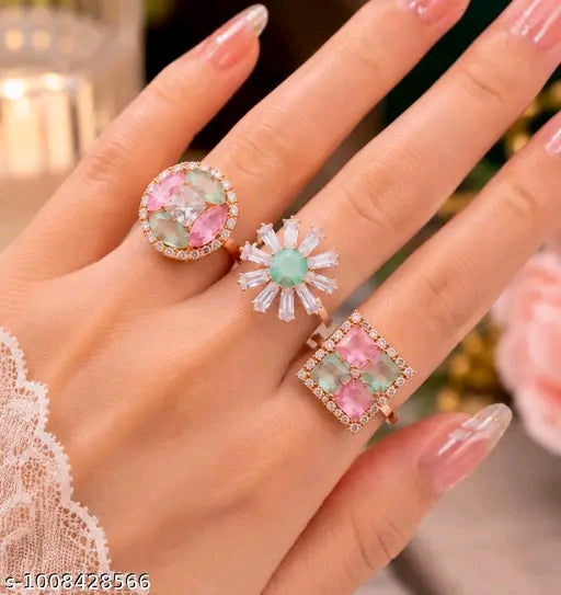Combo Of 3 Fashion Rings | Party Wear | Elegant Shimmering Designs