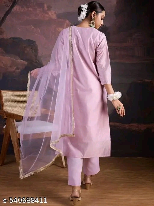 Woman's fully stitched Chanderi Silk Suit - Kurta with Bottom and  Dupatta set