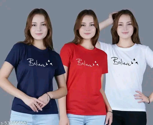 Combo of 3 Cotton Woman's short sleeves tshirts