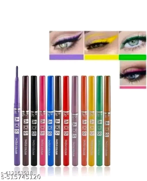 Combo set of 12 Sparkling Eye Kajal | ADS | Multi Color