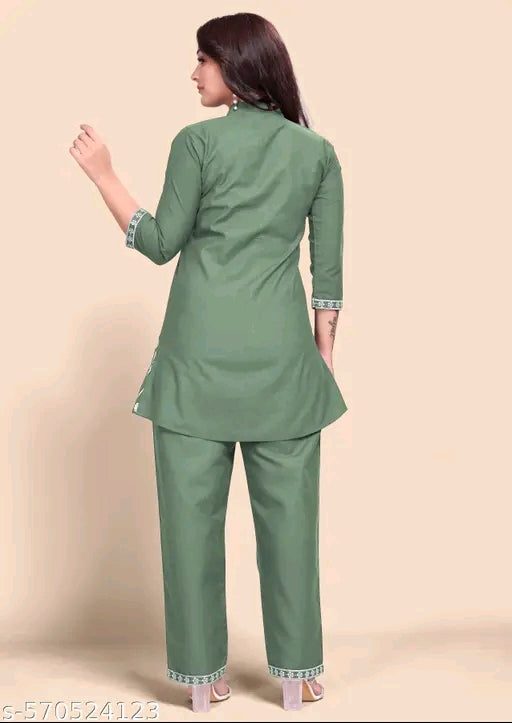 Plus size cotton silk co-ord set ( kurti with bottomwear)