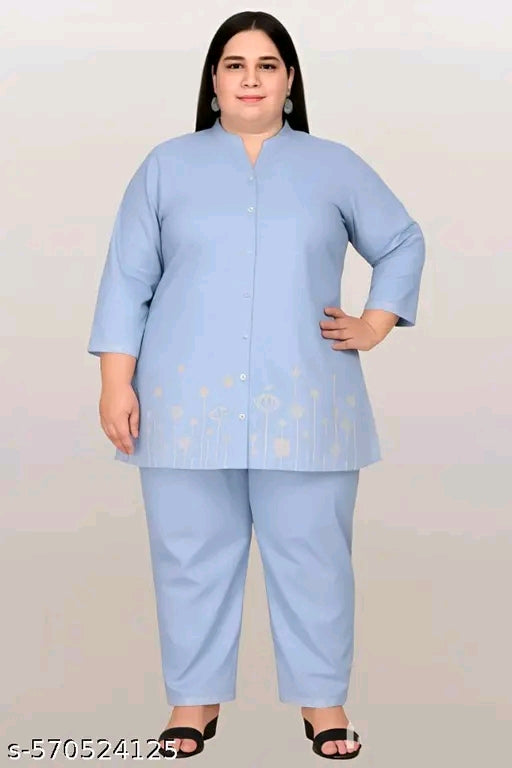 Plus size cotton silk co-ord set ( kurti with bottomwear)