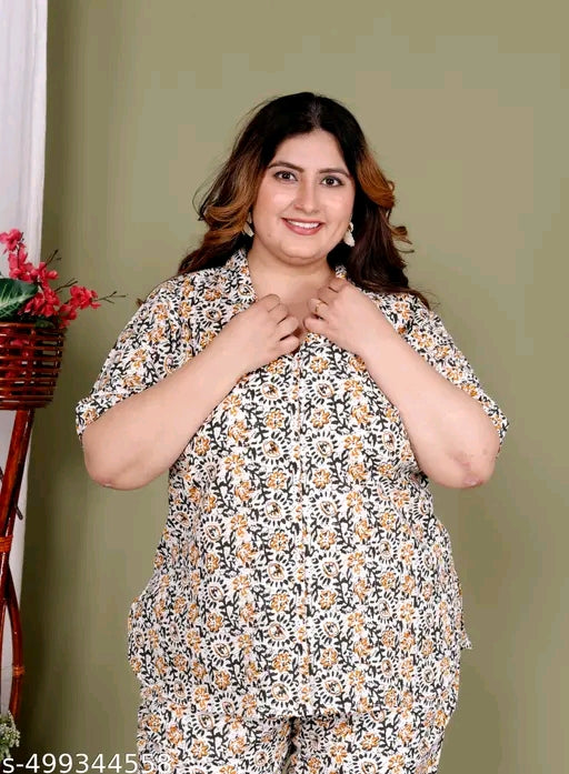 Cotton Plus Size cord set top with matching bottom