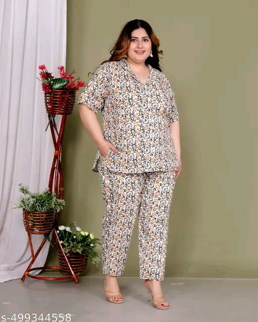 Cotton Plus Size cord set top with matching bottom