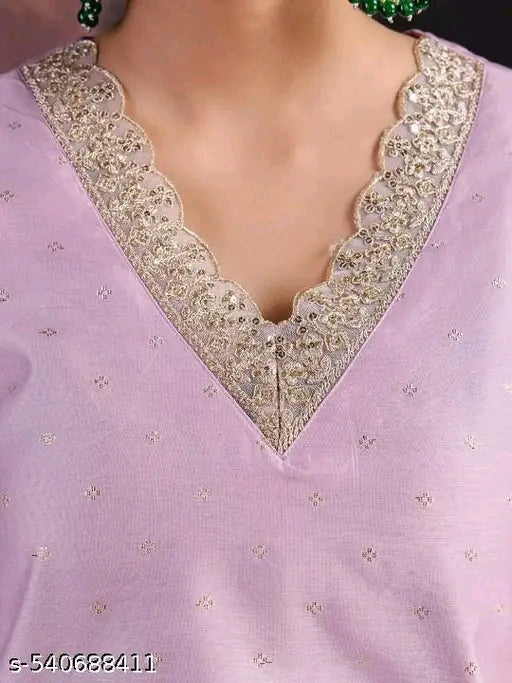 Woman's fully stitched Chanderi Silk Suit - Kurta with Bottom and  Dupatta set