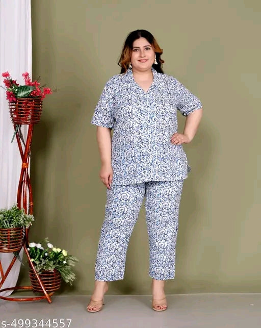 Cotton Plus Size cord set top with matching bottom