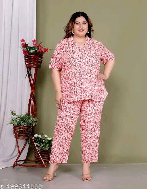 Cotton Plus Size cord set top with matching bottom