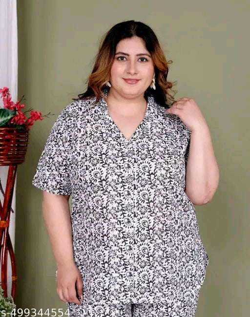 Cotton Plus Size cord set top with matching bottom