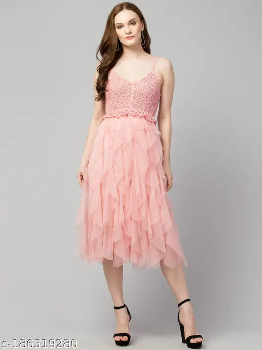 Women Crochet Solid Mesh Dress