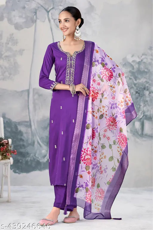 Women's Chinon Kurta & Pant With Dupatta set