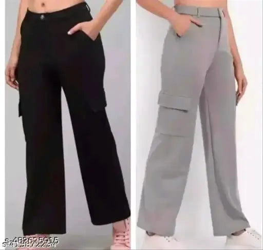 Women solid cargo bell boutam pants combo pack of 2