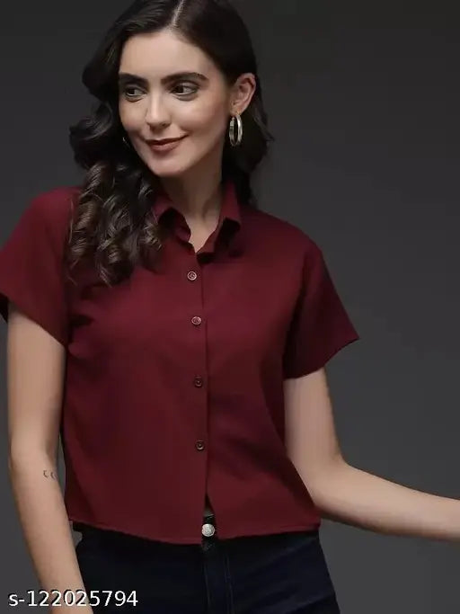 WOMEN'S SOLID CROP SHIRT