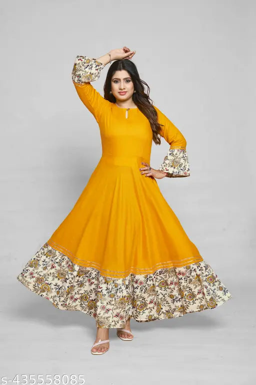Ashima Designer Mustard Color Frill Premium Quality Rayon Plus Size Kurti