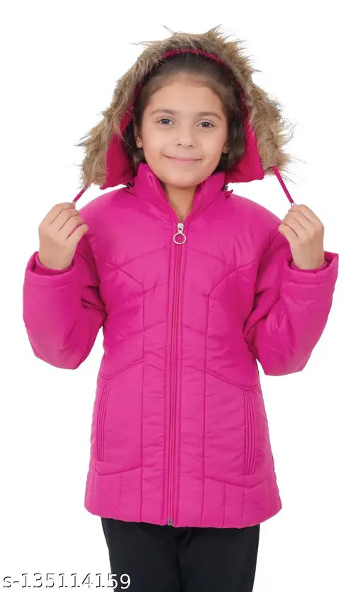 Girl's Solid Jacket Quilted Hooded Jacket for Kids Girls