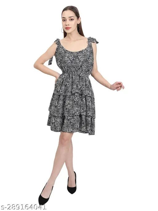 Nature Craft Women Multicolor Crepe stripe shoulder Floral Print A-Line Dress