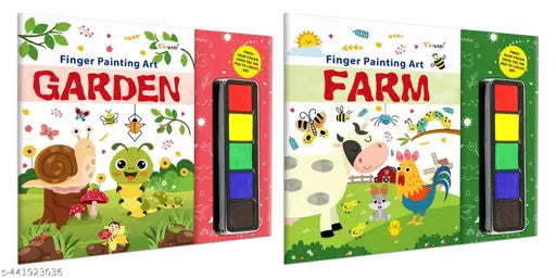 GARDEN and FARM - Fingerpainting and Colouring Art : Colouring Book for Kids  Thumbprint Art and Craft book for Ages 4-9    Creative Activity book for kids - Pack of 2 Art and Craft Books