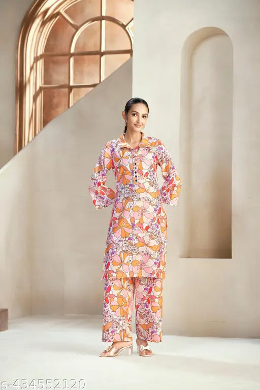 Women's Cotton Printed Kurta with Pant Co-ords Set