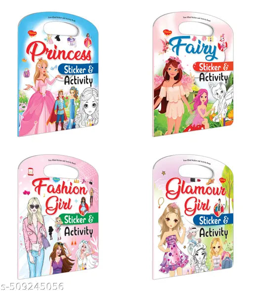 Fairy  Princes  Fashion Girl and Glamour Girl Sticker and Activity book : Sticker book for early learners  Kids educational activity fun book  Kids activity book - Combo of 4 Books