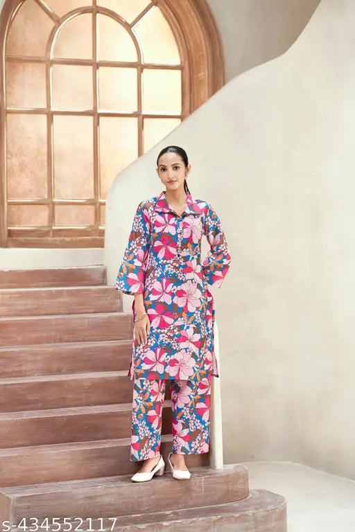 Women's Cotton Printed Kurta with Pant Co-ords Set