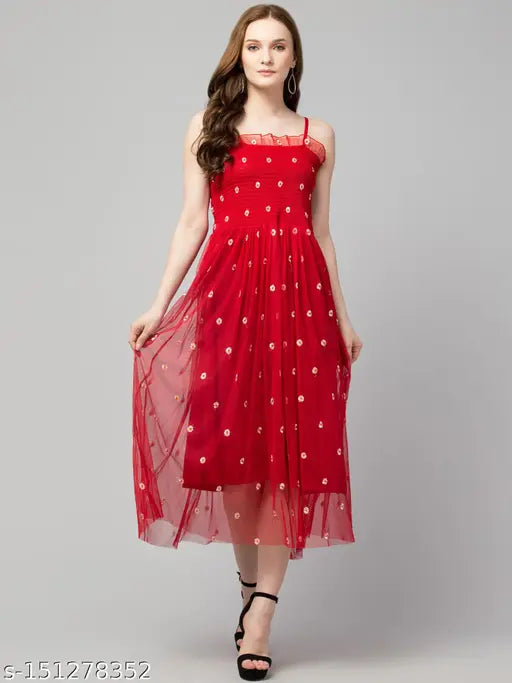 Classic Embroidered Daisy Floral Mesh Dress