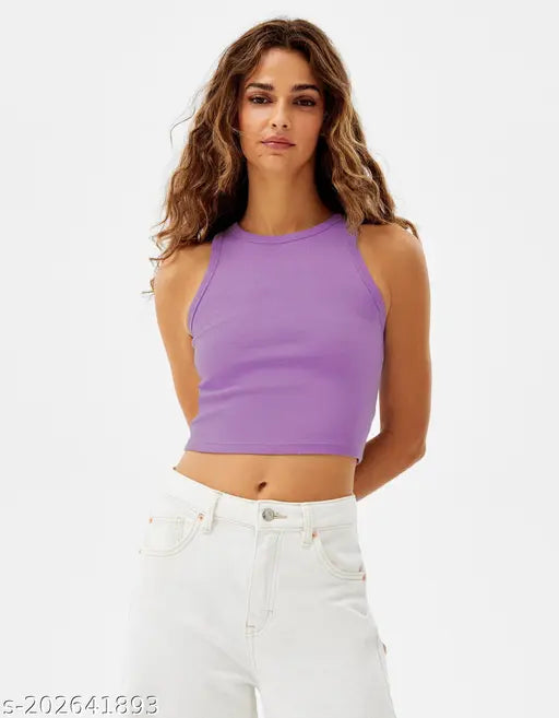 Woman crop ribbed top pure cotton fabric western wear girls top
