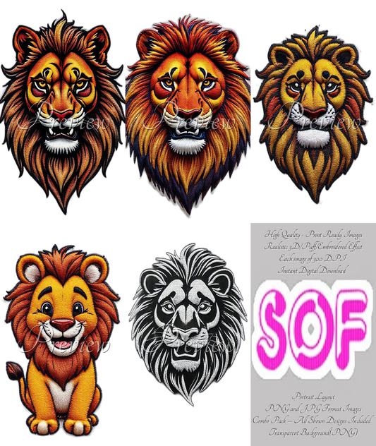 #05 Smiling Lion Theme Pack of 5 Digital Images | 300 DPI Printable Art | Print on Demand Images