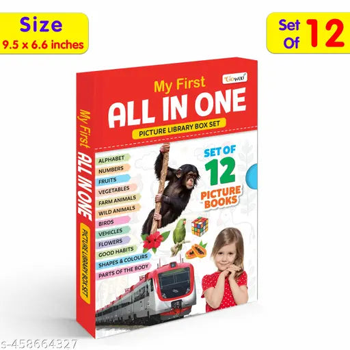 My First All in One Picture Library Box Of 12 (Pre-School Books) - Gift Set For Kids in Red