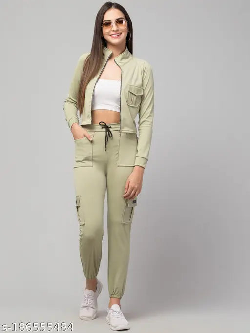 Women Zipper Lifestyle Solid Tracksuits