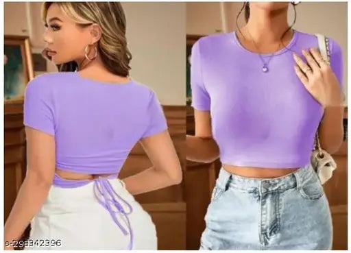 Round Neck Back String Short Sleeve Top