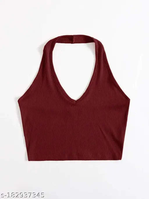Halter Neck Crop Ribbed Top