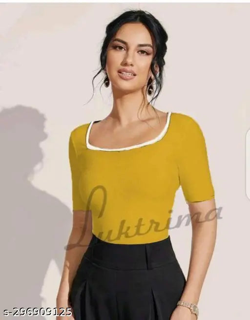 Deepneck Contrast Short Sleeve top