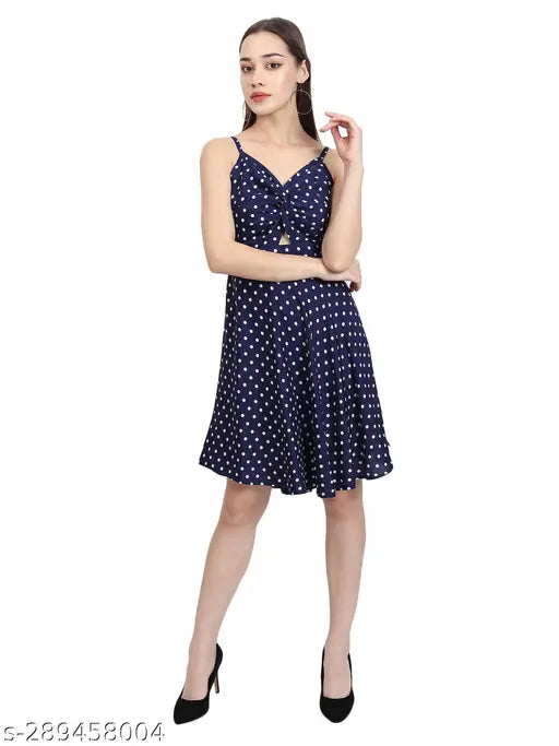 Nature Craft Women Nevy Blue Crepe V-neck Floral Print A-Line Dress